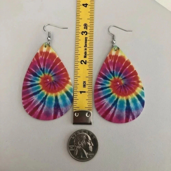 3 for $25/ Tie Dye Swirl 2 Teardrop Faux Leather Die-Cut Drop Earrings NWT - Picture 3 of 3